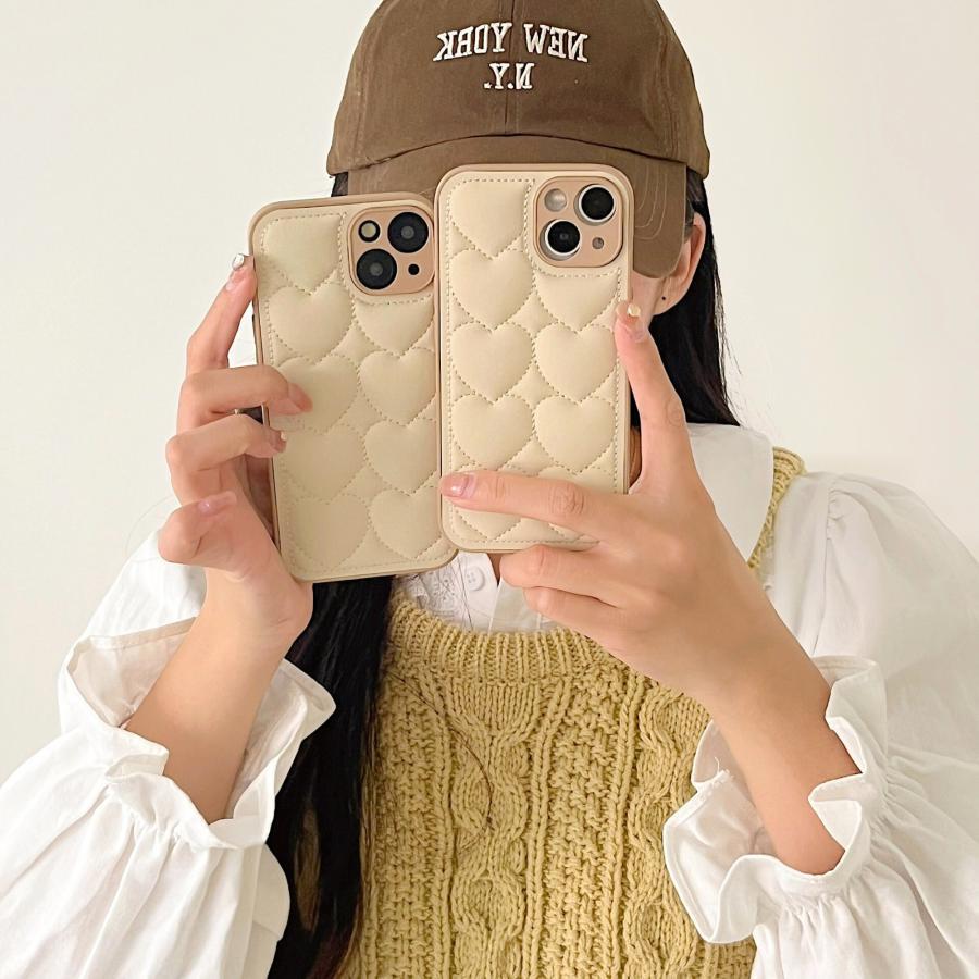 iPhone16 ケース iPhone16Pro ケース iPhone15 ケース スマホケース 韓国 おしゃれ かわいい ハート キルティング レザー 保護 キルティングケース | ブランド登録なし | 07