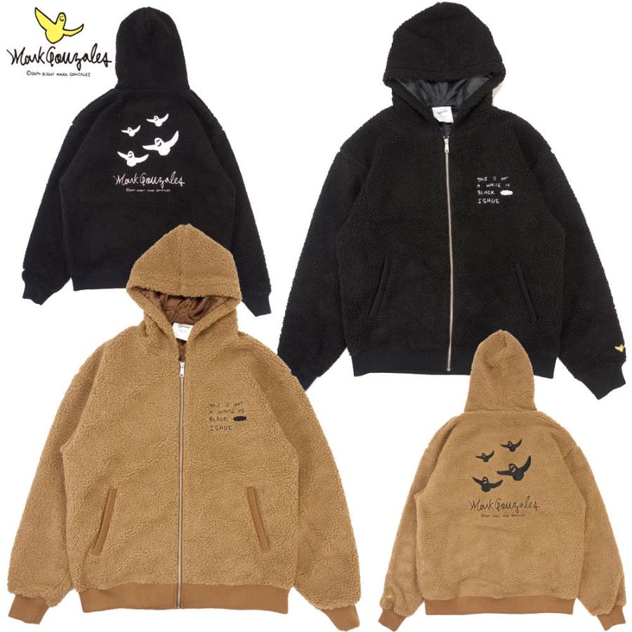 MARK GONZALES / マークゴンザレス 刺繍ボアフードパーカー/2G7-61333 ｜ストリート スケーター アウター ボア ジップフードジャケット 刺繍 メンズ レディー | Mark Gonzales