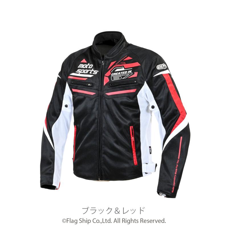 elf フード付きジャケット ライダースジャケットL 黒/赤　プロテクター付き elf（エルフ） サイズ交換無料 春夏 EJ-S123 ジャケット キアロ