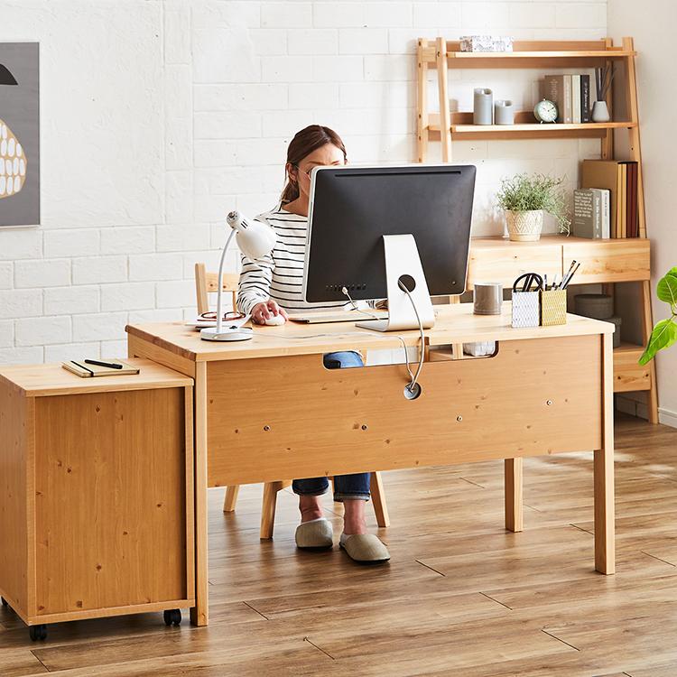 おしゃれ 北欧 PC コンセント 棚付き 幅120cm デスク 机 ブラウン tac INTERIOR（タックインテリア） デスク 木製 ひのき PCデスク