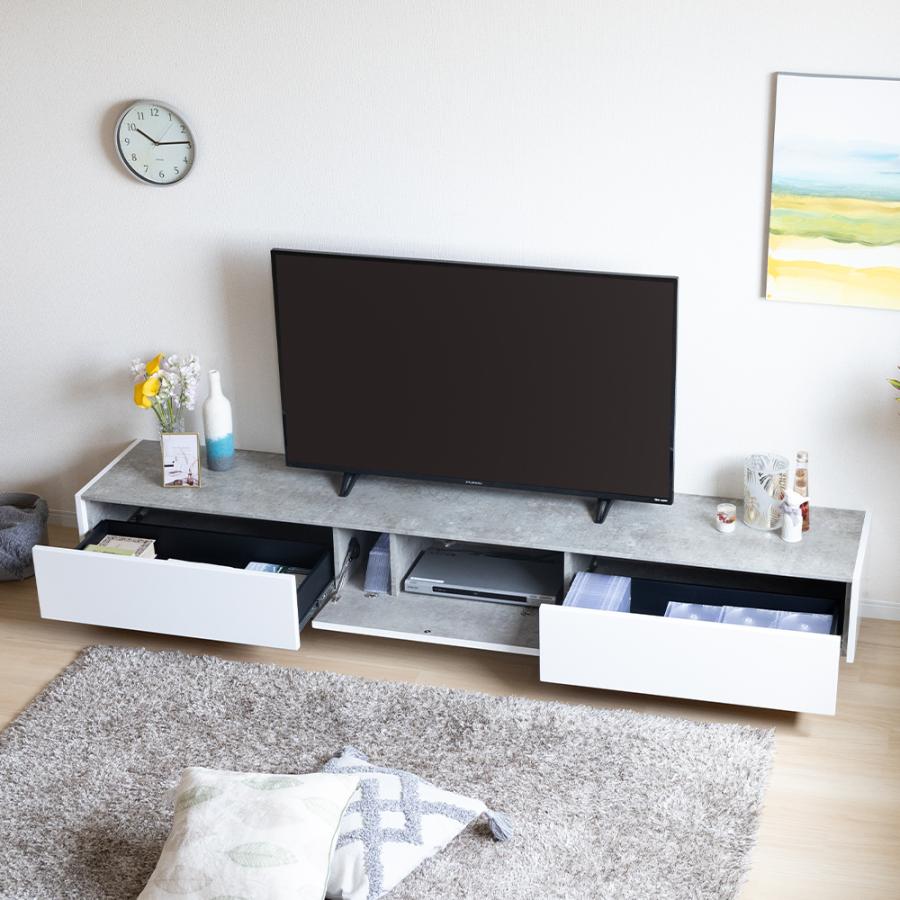 ホワイト×グレー テレビ台 ローボード tac INTERIOR（タックインテリア） テレビ台 ローボード 完成品 220cm