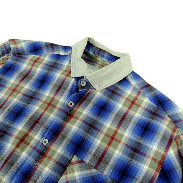 POGGIANTI 1958 ポジャンティ ネルシャツ 青系 チェック柄 長袖シャツ サイズ40 イタリア製 メンズファッション【中古】 |  | 02