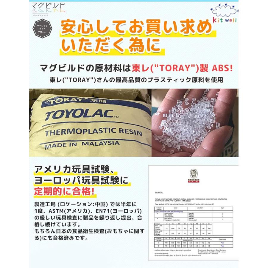 グッドトイ受賞 マグビルド ベーシックセット 70ピース ブロック 磁石 マグネット パズル セット 3歳〜 知育玩具 おもちゃ 長く使える 海外×の画像