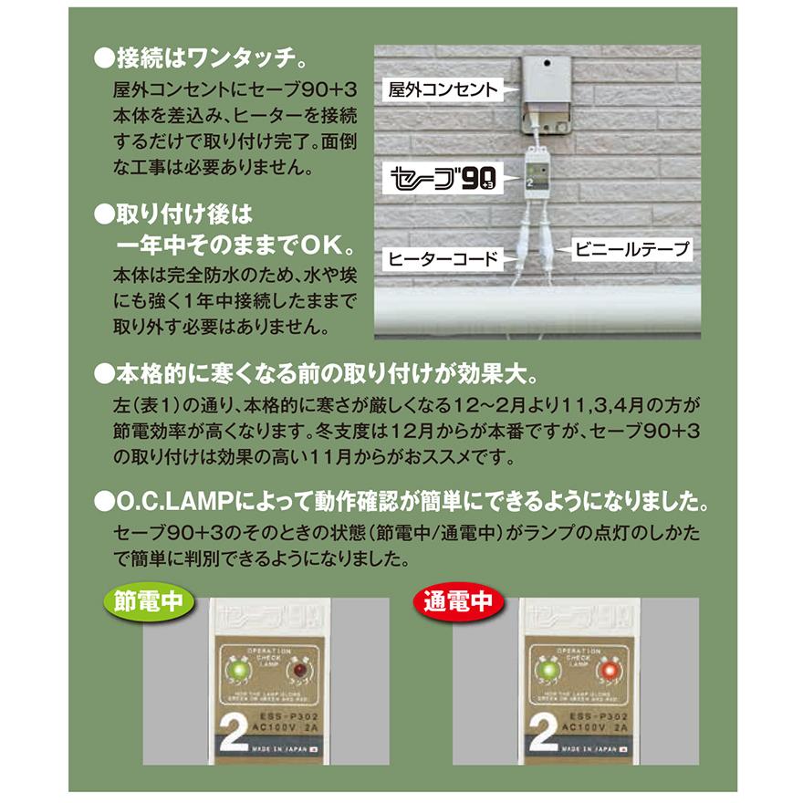 セーブ90＋3 2本用 ESSーP302 水道凍結防止ヒーター用節電器 5年保証