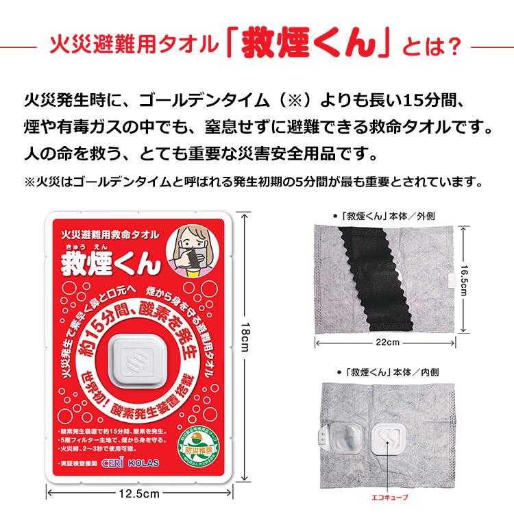 2個セット 火災避難用救命タオル 救煙くん 防災グッズ 避難用具 災害
