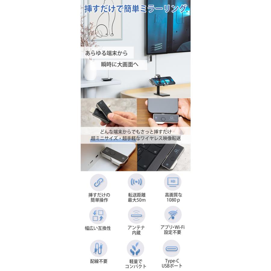 予約/ミラーリングアダプター M1｜HDMI ワイヤレス 無線 テレビ出力 スマホ 画面 映す 飛ばす レシーバー ドングル iPhone Android iOS iPad Mac Windows PCの画像