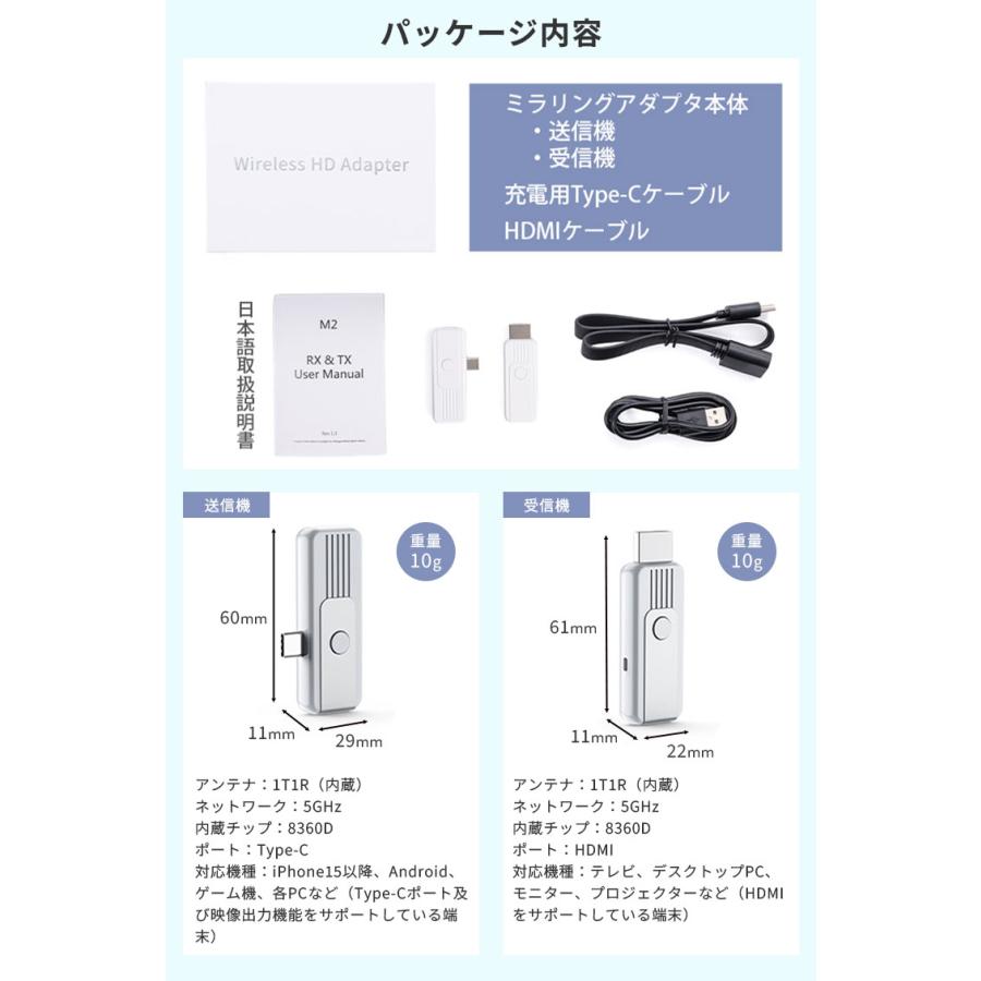 ミラーリングアダプター M2｜ワイヤレス Type-C HDMI 簡単 接続 配線