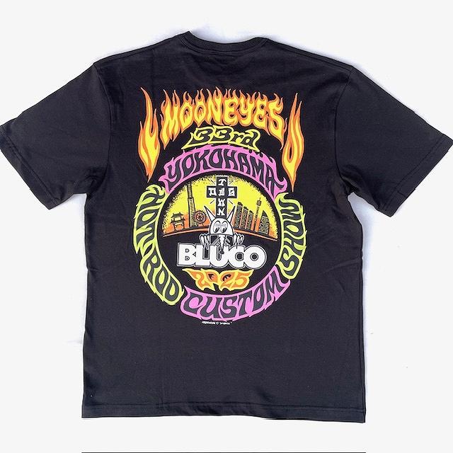 Lサイズ ブルコ MOONEYES x DOGTOWN x BLUCO コラボ ポケットTシャツ -Fire- ブラック色 ムーンアイズ | BLUCO