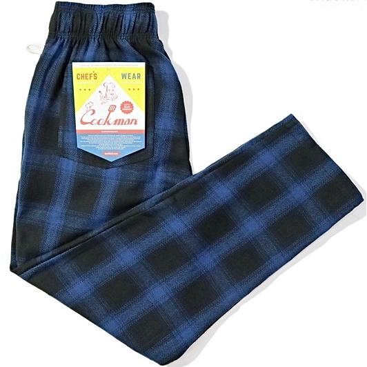 COOKMAN XLサイズ シェフパンツ Tweed Ombre Check Blue オンブレ