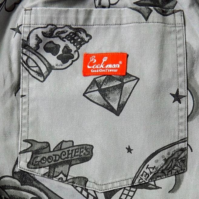 クックマンシェフパンツ オールドタトゥー柄 XL グレー COOKMAN クックマン Chef Pants シェフパンツ Old Tattoo Grey