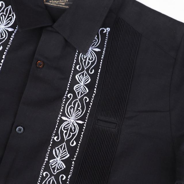 サイズ42 Estrella Standard L/S GUAYABERA REJILLADA 長袖キューバシャツ 黒白 メキシコ 民族シャツ｜flashcadillackustom｜03