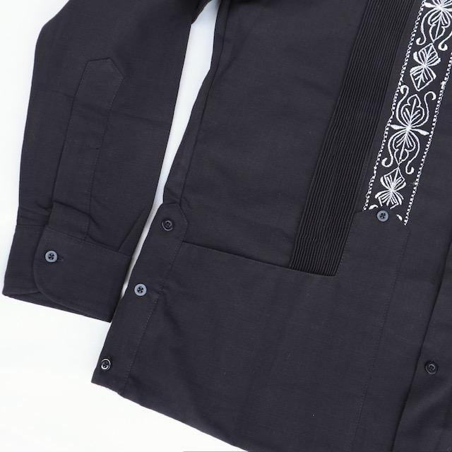 サイズ42 Estrella Standard L/S GUAYABERA REJILLADA 長袖キューバシャツ 黒白 メキシコ 民族シャツ｜flashcadillackustom｜04