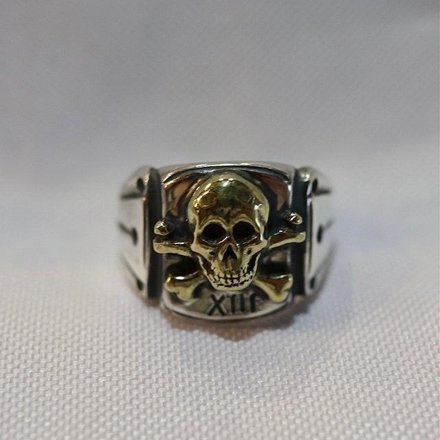 サイズ23 galcia ガルシア SKULL CROSS BONES  スカル クロスボーン シルバー リング Silver925/Brass｜flashcadillackustom