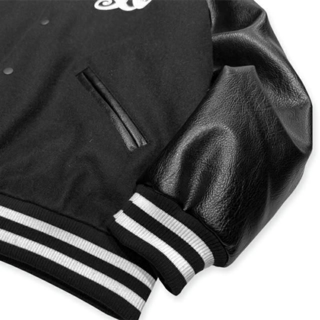 Mサイズ Kustomstyle カスタムスタイル スタジャン "ARCHED LOGO" MELTON VARSITY JACKET スタジアムジャケット BLACK/WHITE｜flashcadillackustom｜05