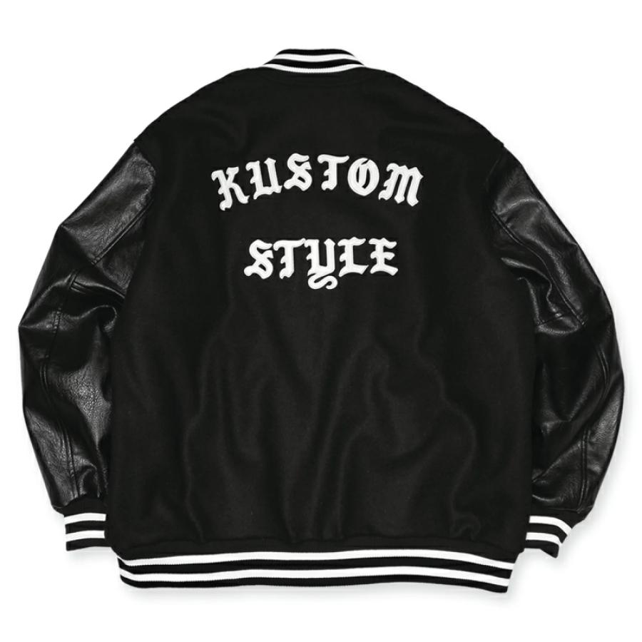 Mサイズ Kustomstyle カスタムスタイル スタジャン "ARCHED LOGO" MELTON VARSITY JACKET スタジアムジャケット BLACK/WHITE｜flashcadillackustom｜07