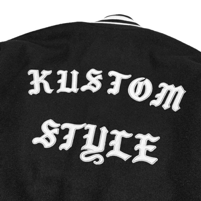 Mサイズ Kustomstyle カスタムスタイル スタジャン "ARCHED LOGO" MELTON VARSITY JACKET スタジアムジャケット BLACK/WHITE｜flashcadillackustom｜08