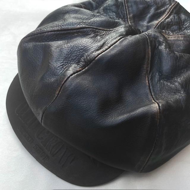 OLD CROW (オールドクロウ) 101 - MOTORCYCLE CASQUETTE BLACK レザー キャスケット ブラックの画像