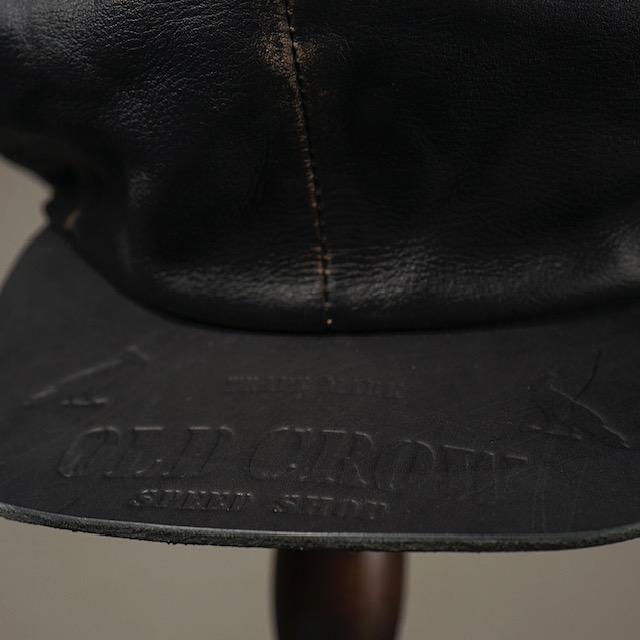 OLD CROW (オールドクロウ) 101 - MOTORCYCLE CASQUETTE BLACK レザー キャスケット ブラックの画像