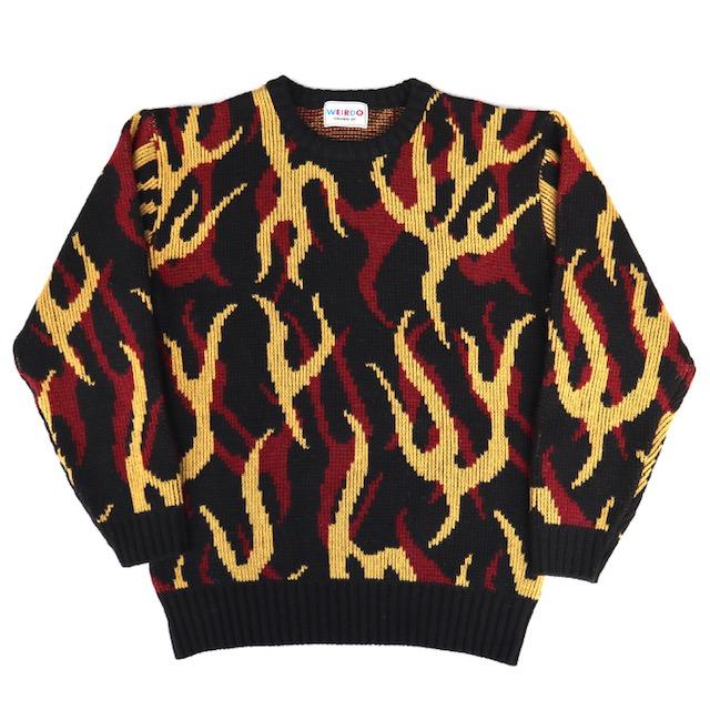 WEIRDO ウィアード ジャガードセーター PSYCHO FLAMES SWEATER Black 