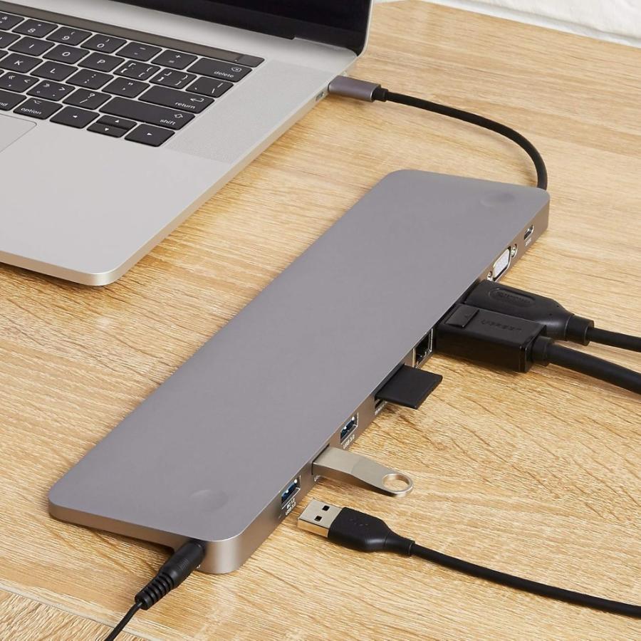 Type-Cドッキングステーション Amazonベーシック USB3.1-A 3ポート DisplayPort HDMI VGA オーディオ LAN Type-C(PD100W) 等 アルミ製 グレー B081TDGR1X ◆宅 | amazon | 03