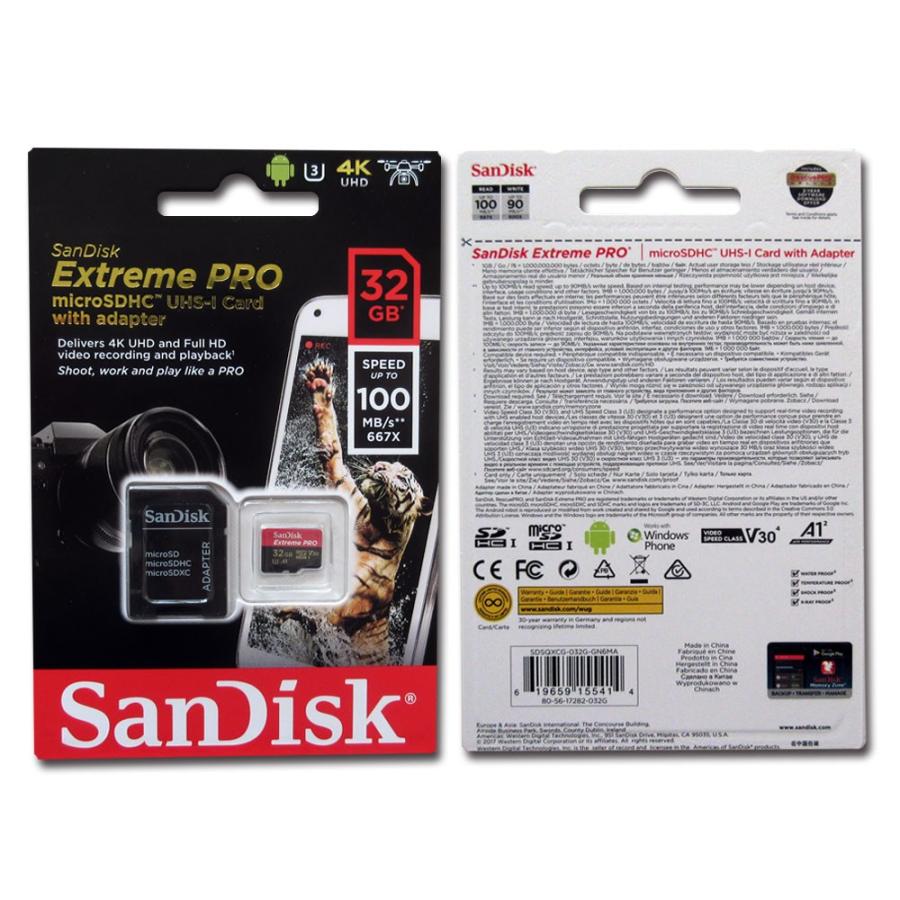 ◇ 【32GB】 SanDisk サンディスク Extreme Pro microSDHCカード UHS-I U3 V30 A1対応 R:100MB/s W:90MB/s 海外リテール SDSQXCG-032G-GN6MA ◆メ｜flashmemory｜02