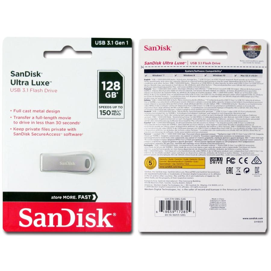 100％本物保証！ USBメモリー 128GB SanDisk サンディスク USB3.1 Gen1対応 Ultra Luxe 全金属製デザイン  R:150MB s 超高速 SDCZ74-128G-G46 海外パッケージ 夏のセール discoversvg.com