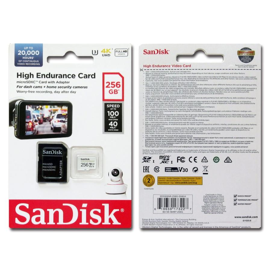 256GB 高耐久 microSDXCカード マイクロSD SanDisk Class10 UHS-1 U3 V30 R:100MB/s W:40MB/s SDアダプター付 海外リテール SDSQQNR-256G-GN6IA ◆メ | SanDisk | 01