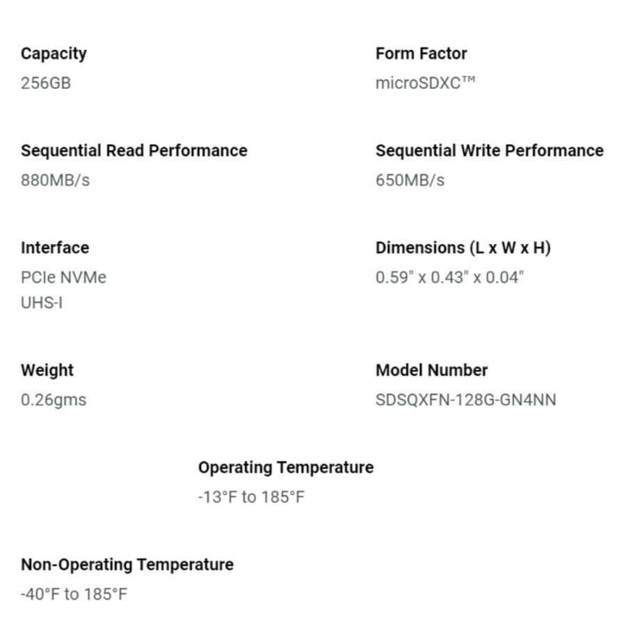 microSD Express 256GB microSDXC SDエクスプレス SanDisk EX PCIe NVMe UHS-I U3 A1 R:880MB/s W:650MB/s 海外リテール SDSQXFN-256G-GN4NN ◆メ | SanDisk | 02