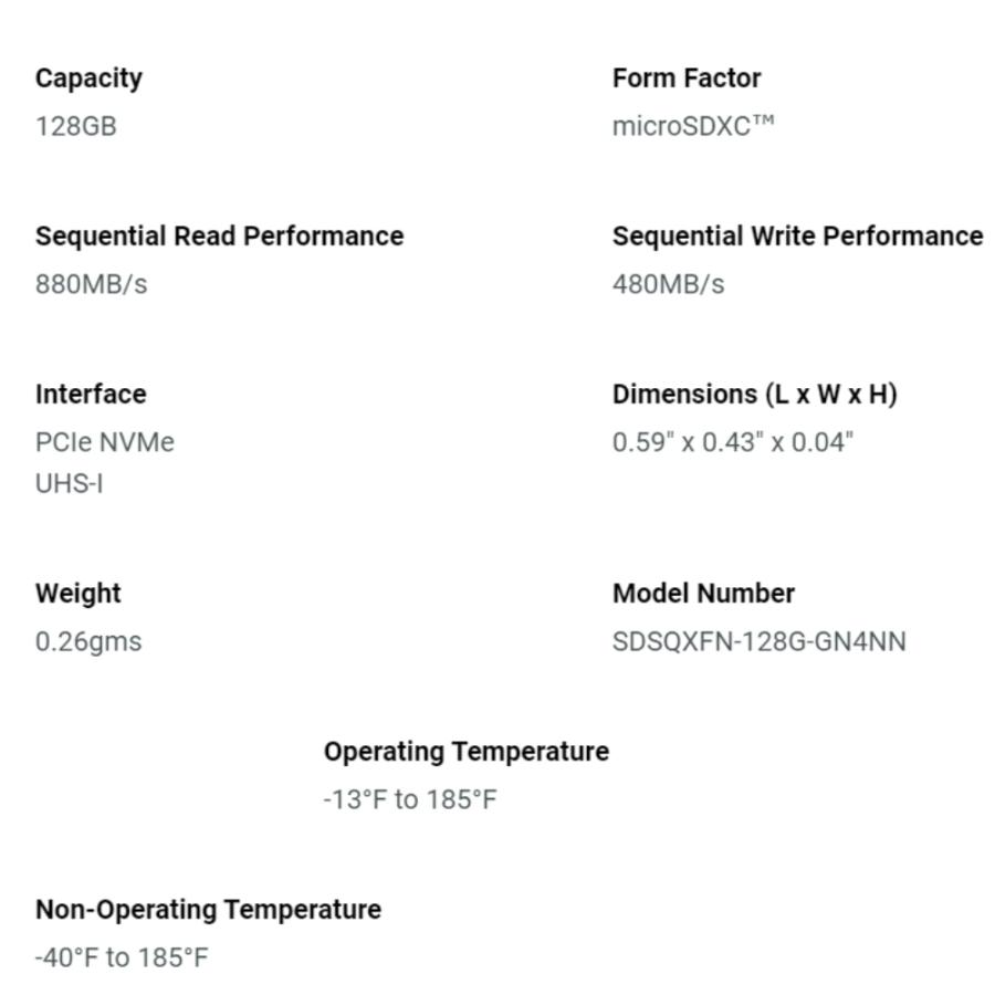 microSD Express 128GB microSDXC SDエクスプレス SanDisk EX PCIe NVMe UHS-I U3 A1 R:880MB/s W:480MB/s 海外リテール SDSQXFN-128G-GN4NN ◆メ | SanDisk | 02