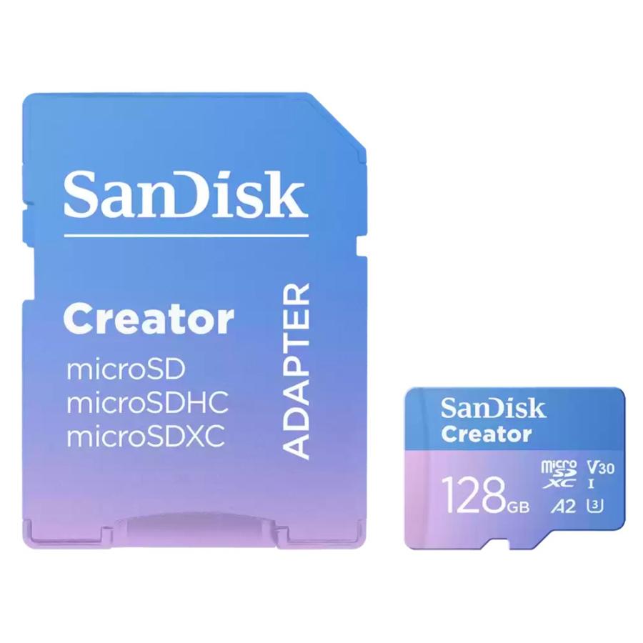 マイクロSDカード 128GB microSDXC SanDisk  Creator Class10 UHS-I U3 V30 A2 R:190MB/s W:90MB/s SDアダプタ付 海外リテール SDSQXAA-128G-GN6MS ◆メ | SanDisk