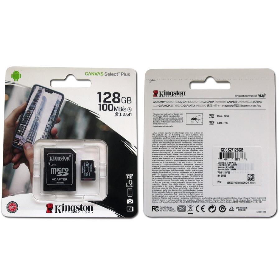 128GB microSDXCカード マイクロSD Kingston キングストン Canvas Select Plus Class10 UHS-1 U1 V10 A1 R:100MB/s SDアダプタ付 海外リテール SDCS2/128GB ◆メ｜flashmemory｜02