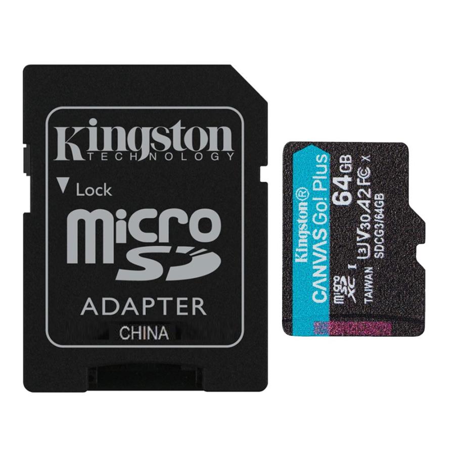 64GB microSDXCカード マイクロSD Kingston キングストン Canvas Go Plus UHS-I U3 V30 A2 4K R:170MB/s W:70MB/s SDアダプター付 海外リテール SDCG3/64GB ◆メ｜flashmemory
