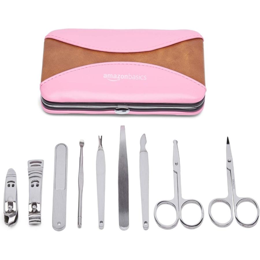 爪切りセット 9点セット マニュキュア ペディキュア用 Amazonベーシック 自宅用 旅行用 ステンレス鋼 収納ケース付 シルバー仕上げ ピンク B08KTR26DR ◆宅 |  | 01