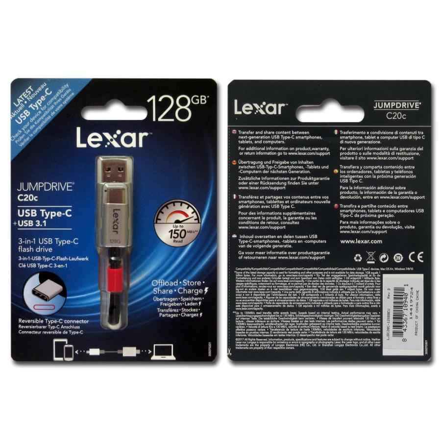128GB USBメモリ USB3.1 Gen1 LEXAR レキサー JumpDrive C20c Type-A/C両コネクタ搭載 海外リテール LJDC20c-128BBEU ◆メ|風見鶏|01