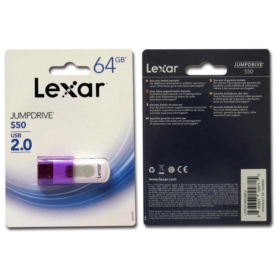 64GB USBメモリ USB2.0 LEXAR レキサー JumpDrive S50 スライドカバー式 パープル 海外リテール LJDS50-64GABEU ◆メ |  | 01