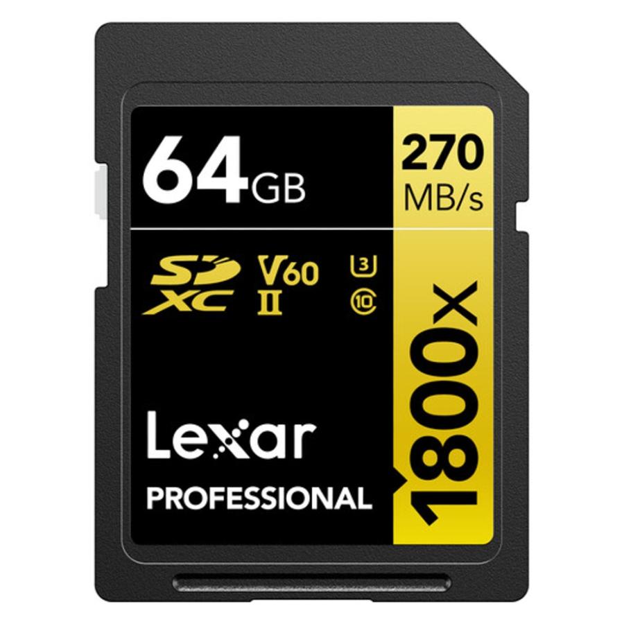 SDカード 64GB UHS-II SDXC Lexar レキサー Professional GOLD 1800x Class10 UHS-II U3 V60 R:270MB/s W:180MB/s 海外リテール LSD1800064G-BNNNG ◆メ | Lexar