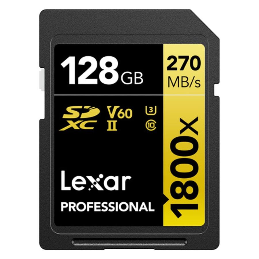 128GB SDXCカード SDカード Lexar レキサー Professional GOLD 1800x Class10 UHS-II U3 V60 R:270MB/s W:180MB/s 海外リテール LSD1800128G-BNNNG ◆メ | 