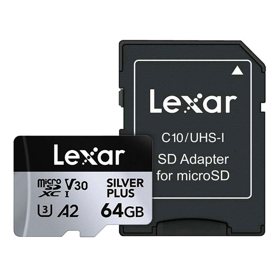 マイクロSDカード 64GB microSDXC Lexar Professional SILVER PLUS Class10 UHS-1 U3 V30 A2 R:205MB/s W:100MB/s 海外リテール LMSSIPL064G-BNANC ◆メ | Lexar