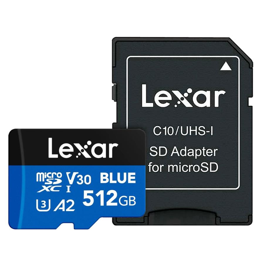 マイクロSDカード 512GB microSDXC Lexar レキサー BLUE Class10 UHS-1 U3 V30 A2 R:160MB/s SDアダプタ付 海外リテール LMSBLUE512G-BNANG ◆メ | Lexar