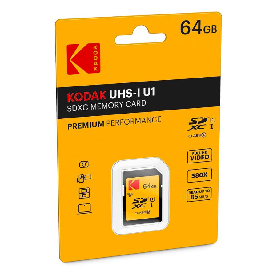 SDカード 64GB SDXC KODAK コダック PREMIUM PERFORMANCE CLASS10 UHS-I U1 V10 R:90MB/s W:25MB/s 海外リテール EKMSD64GXC10K ◆メ | Kodak | 01