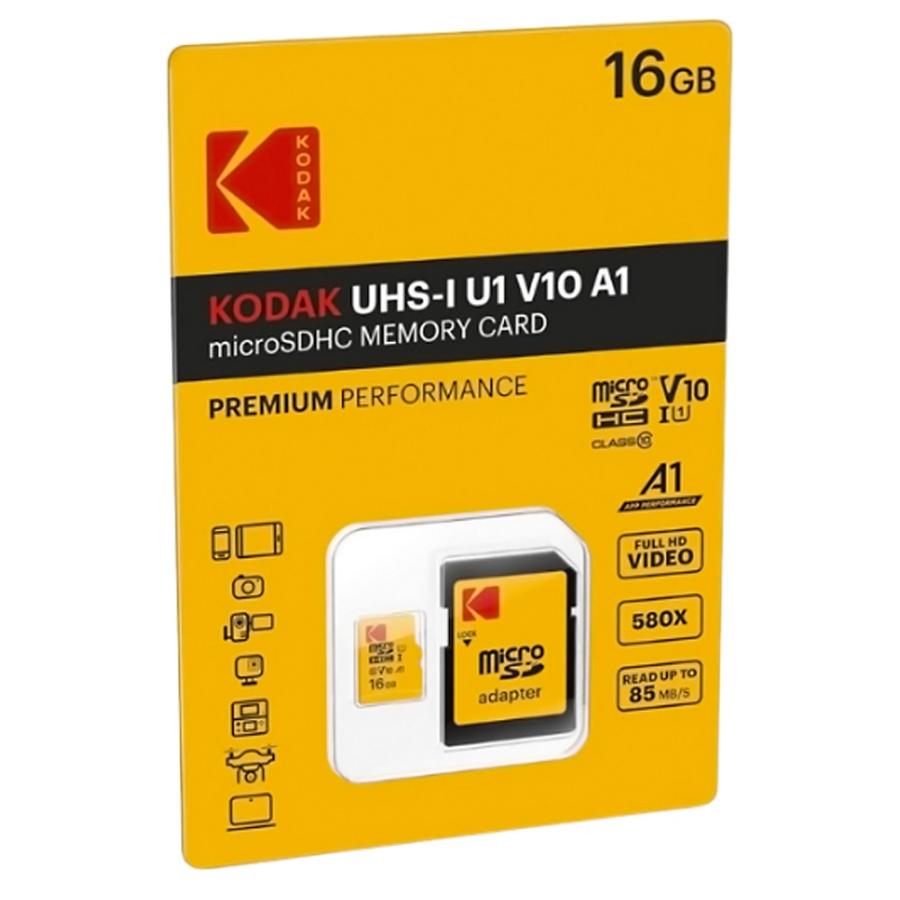 microSDHC 16GB KODAK コダック PREMIUM PERFORMANCE CLASS10 UHS-I U1 V10 A1 R:85MB/s W:25MB/s SDアダプタ付 海外リテール EKMSDM16GHC10K ◆メ | Kodak | 01