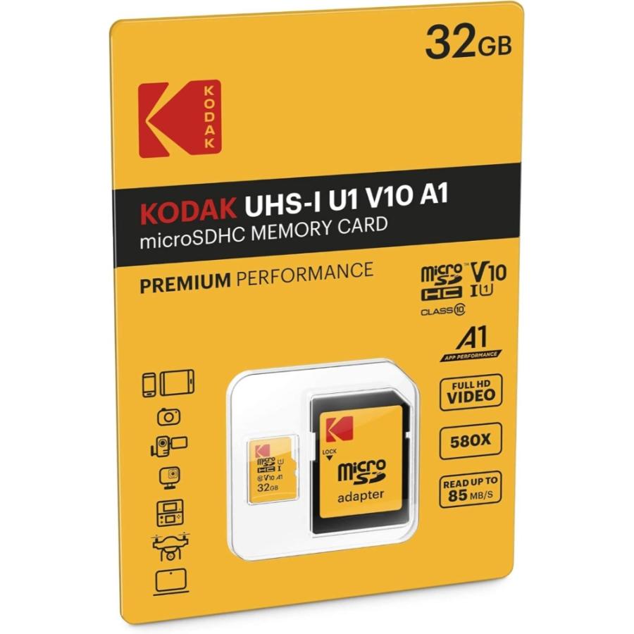 microSDHC 32GB KODAK コダック PREMIUM PERFORMANCE CLASS10 UHS-I U1 V10 A1 R:90MB/s W:25MB/s SDアダプタ付 海外リテール EKMSDM32GHC10K ◆メ | Kodak | 01