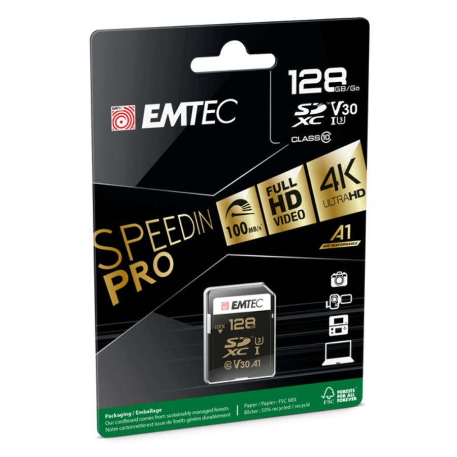 SDカード 128GB SDXC EMTEC SpeedIN Pro CLASS10 UHS-I U3 V30 4K R:100MB/s W:50MB/s 海外リテール ECMSD128GXC10SP ◆メ |  | 01