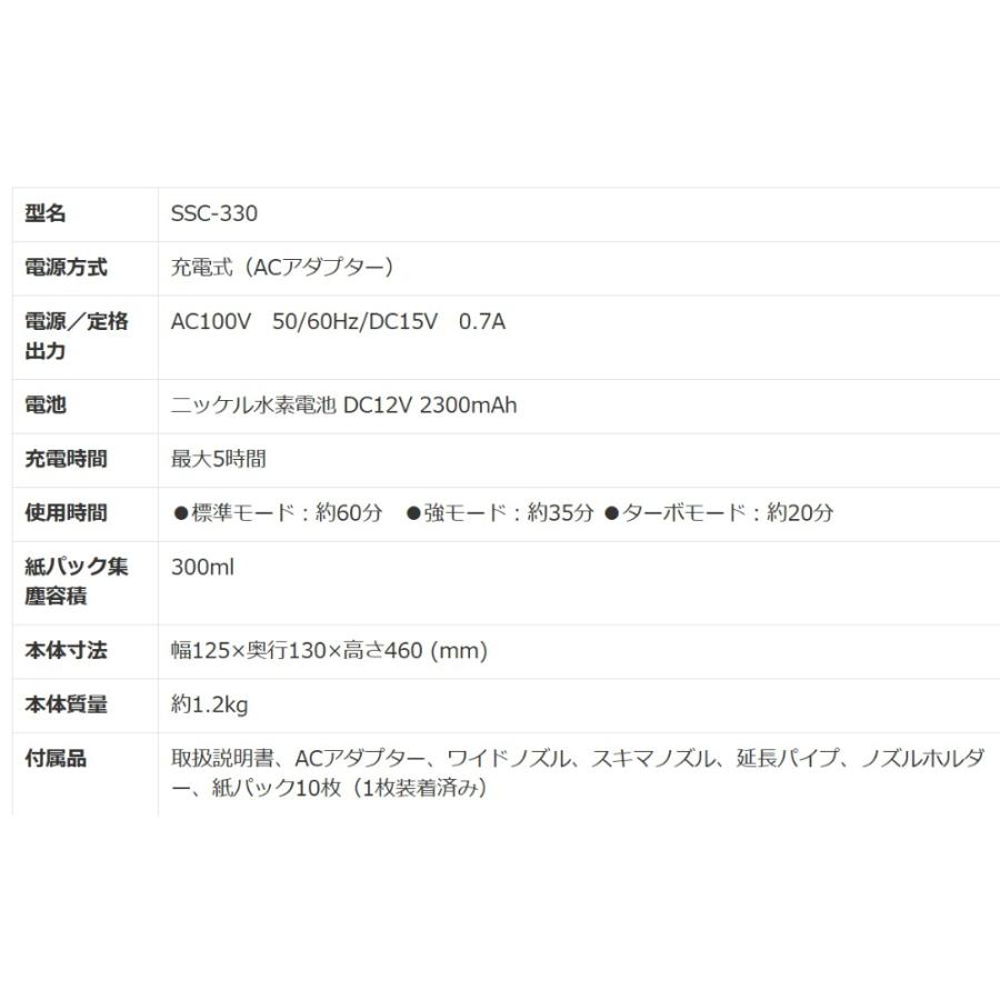 掃除機 コードレスクリーナー SSC-330 ANABAS アナバス 太知 紙パック方式 日本電産製ブラシレスDCモーター 軽量タイプ スキマノズル付 ホワイト SSC-330 ◆宅 | ANABAS | 03