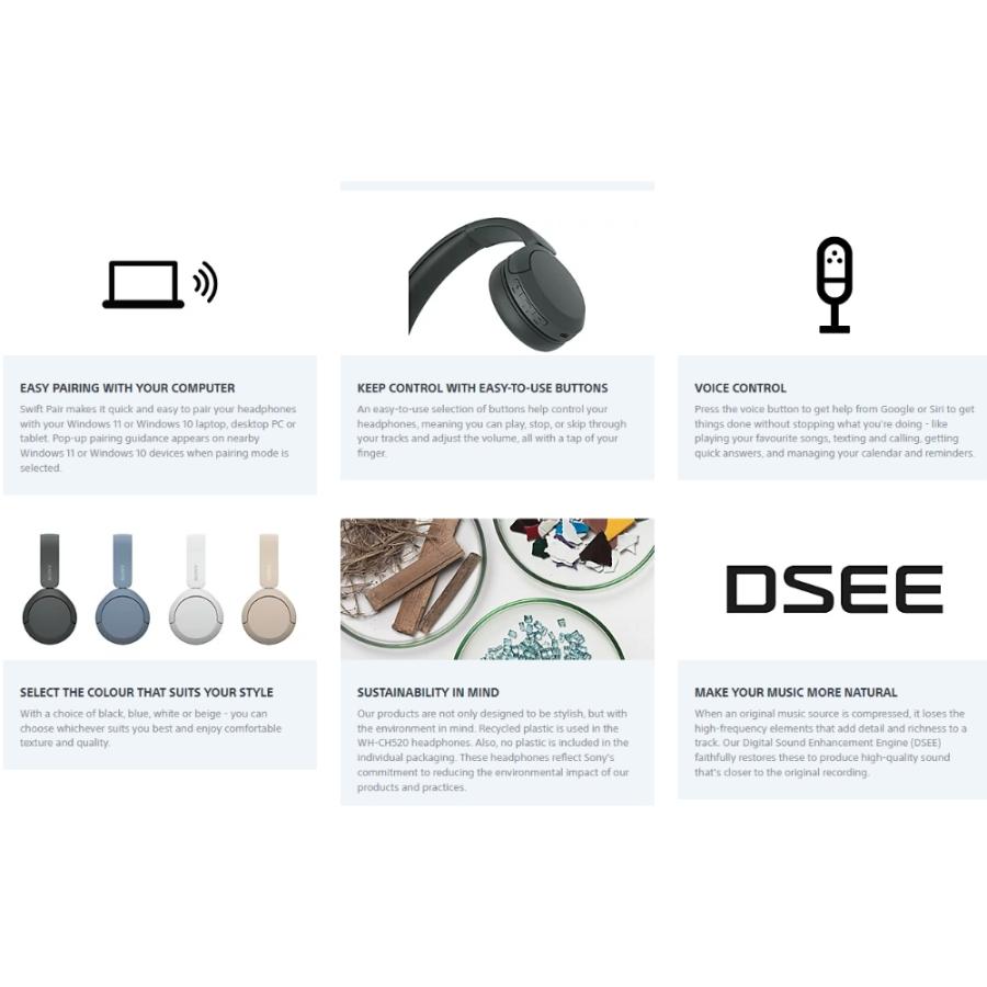 ワイヤレスヘッドホン ヘッドセット WH-CH520 SONY ソニー Bluetooth ハンズフリー クイック充電 小型軽量 マイク付き 並行輸入品 ブルー WH-CH520/LZ ◆宅 | SONY | 01