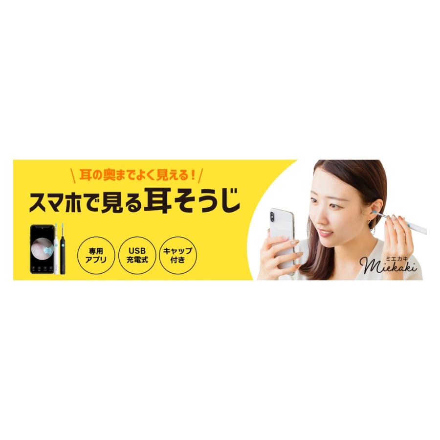 耳かき スマホで見る耳そうじ ミエカキ 3R-BBD02 3R ワイヤレスカメラ付き LEDライト 手振れ補正 先端カバー6個付 専用アプリ ブラック 3R-BBD02BK ◆メ | スリーアール | 01