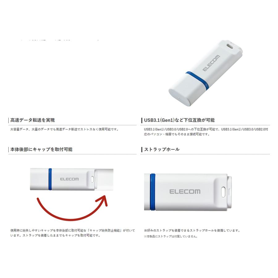 USBメモリ 32GB USB3.2 Gen1 USB3.0 ELECOM エレコム MF-DRU3WHRシリーズ キャップ式 データ復旧サービス付 ホワイト MF-DRU3032GWHR ◆メ | ELECOM | 02