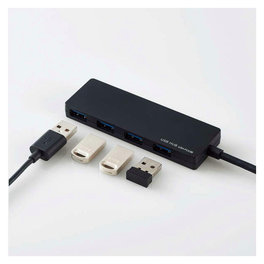 USBハブ USB3.0 4ポート ELECOM エレコム U3H-FC03Bシリーズ バスパワー USB3.0 Aポート×4 超小型 軽量設計 ケーブル長60cm ブラック U3H-FC03BBK ◆メ | ELECOM | 02