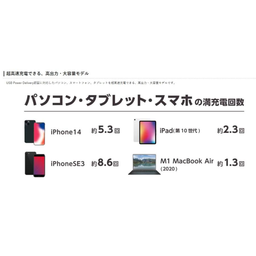 リン酸鉄モバイルバッテリー 30000mAh 安全 長寿命 ELECOM エレコム PD45W +7.5W USB Type-C x1+USB Type-A x1 ライトグレー DE-C41-30000LGY ◆宅 | ELECOM | 02