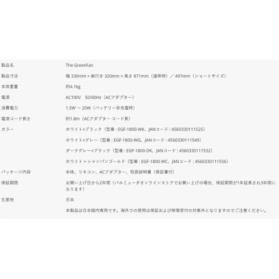 扇風機 BALMUDA The GreenFan EGF-1800 バルミューダ ザ グリーンファン DC扇風機 二重構造 どこでもターン リモコン ホワイト×ブラック EGF-1800-WK ◆宅 | BALMUDA | 03